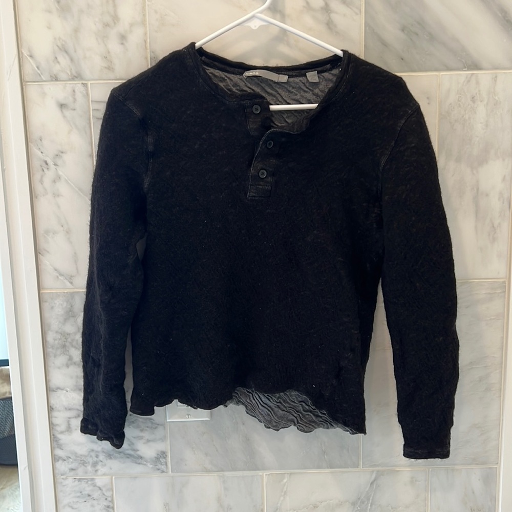 Vince Womens Double Knit Wool Blend Henley Long Sweater Large
